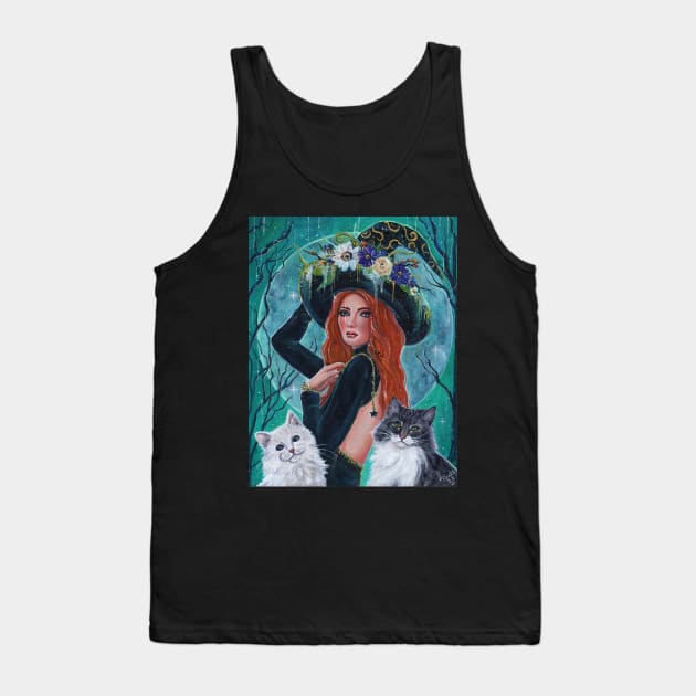 Cassandra Halloween witch with cats by Renee L. Lavoie Tank Top by ReneeLLavoie
